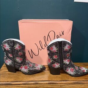 Wild Pair Black and Pink Floral Boots